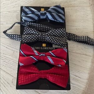 Lorenzo Striped and Patterned Bow Tie Bundle of 4- Red, Black, Blue